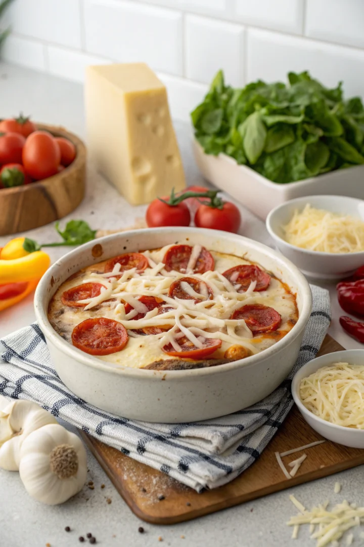 pizza bowl, fromage, low carb, dîner express créatif façon brunch