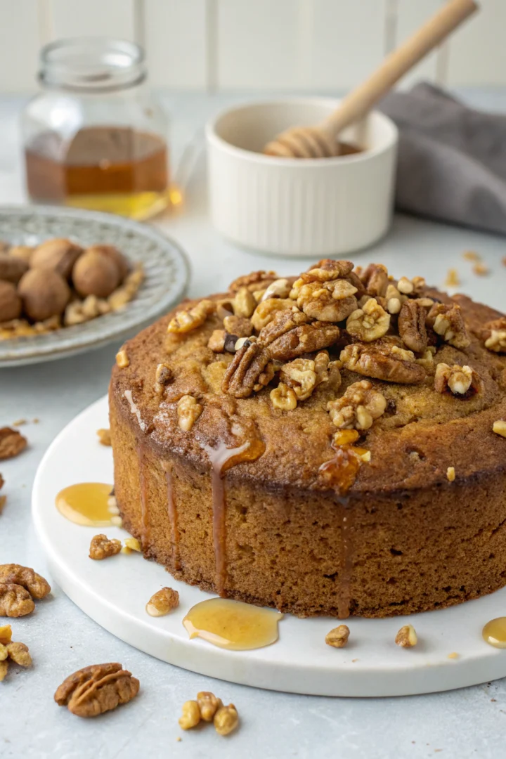 cake noix, miel châtaignier, dessert automne créatif façon brunch