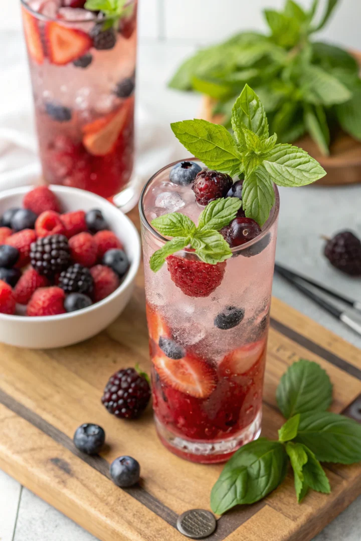 Cocktail estival aux baies et basilic