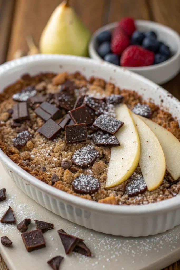 Crumble de poire et chocolat noir au sarrazin
