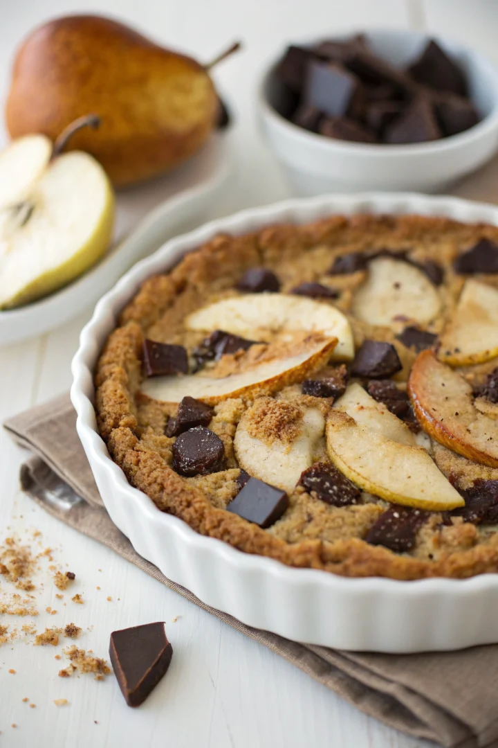 crumble poire chocolat, dessert sans gluten créatif façon brunch