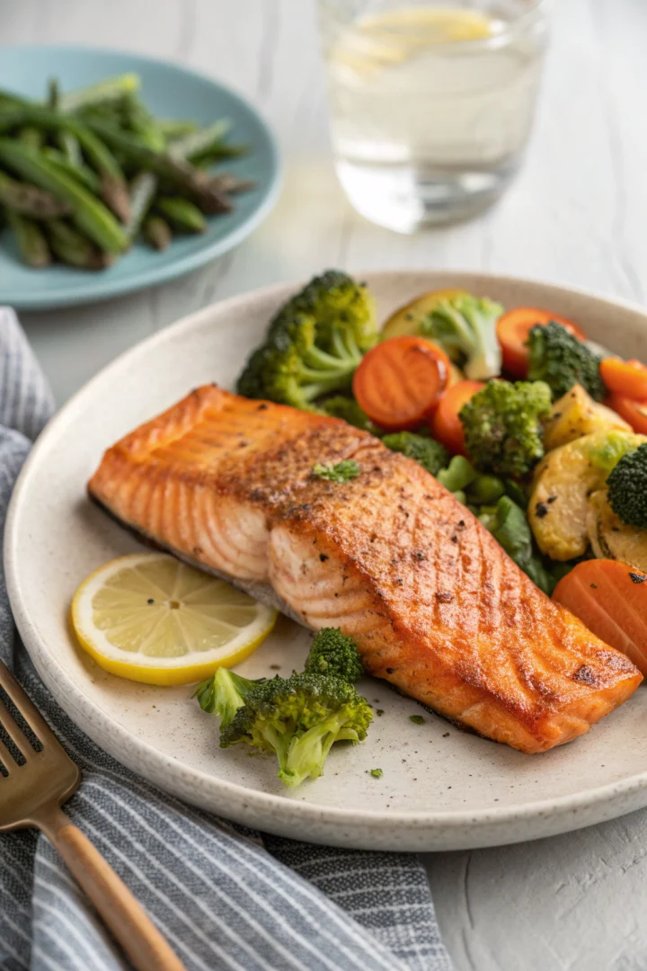 Dîner équilibré express : saumon rôti et légumes sains