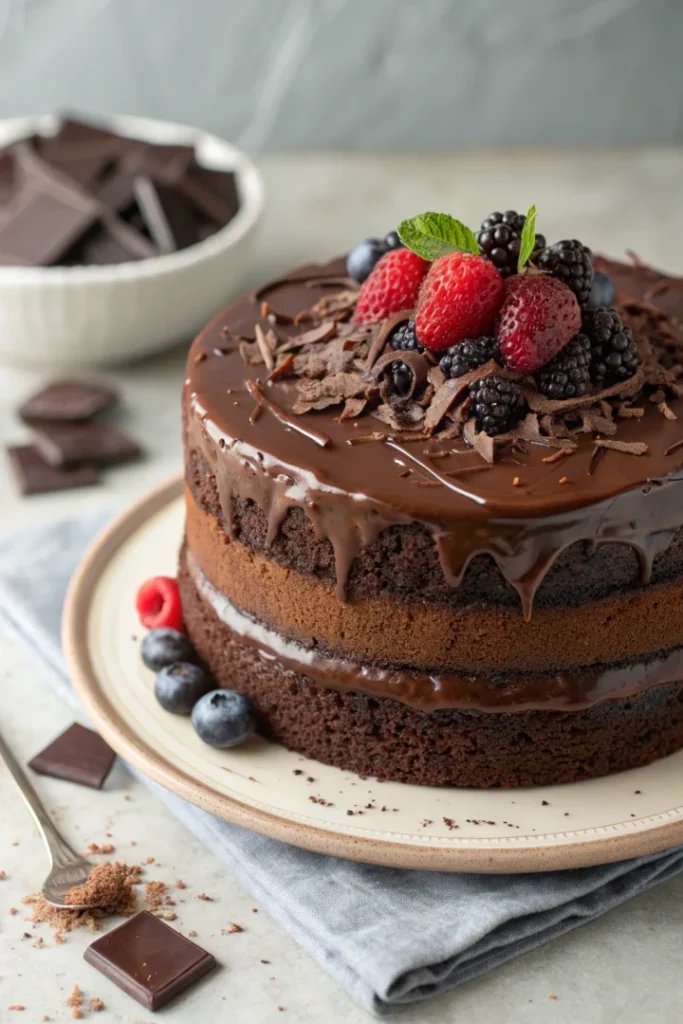 Gâteau au chocolat moelleux et ganache riche