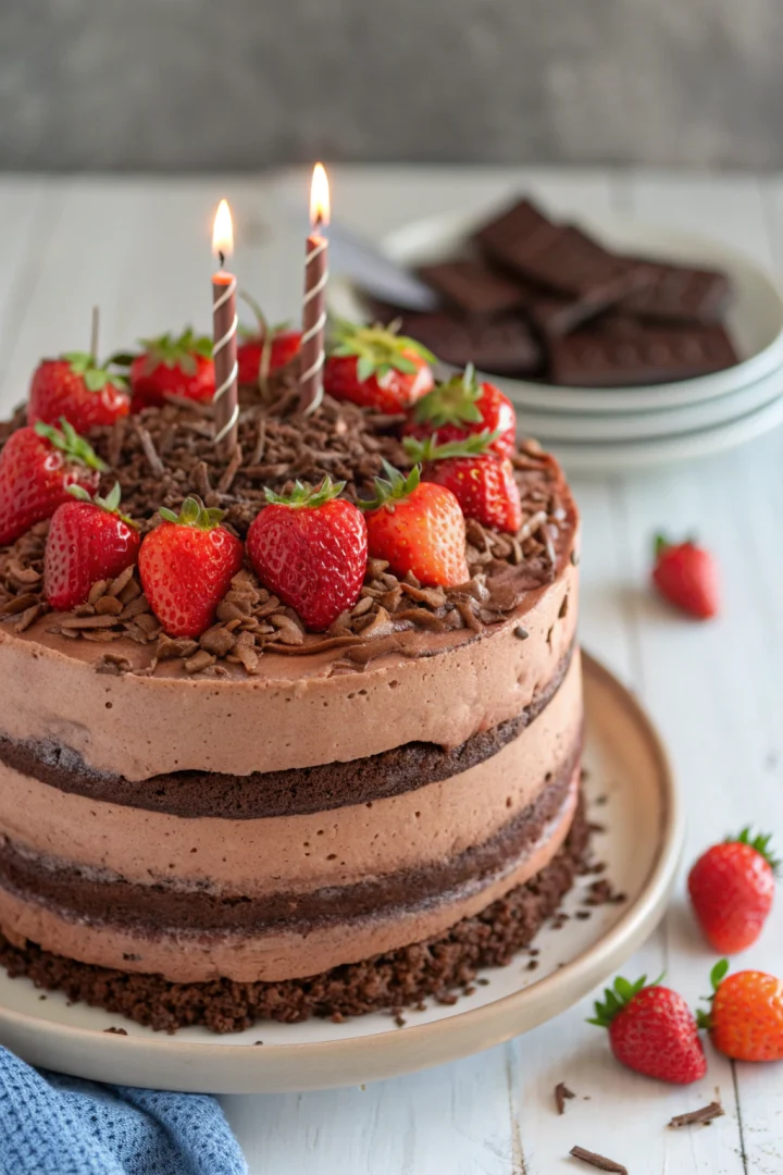gâteau, anniversaire, chocolat, fraise recette croustillante et plus saine
