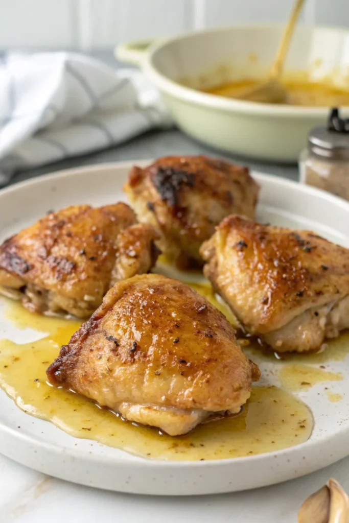 Hauts de cuisse de poulet glacés au beurre à l’ail