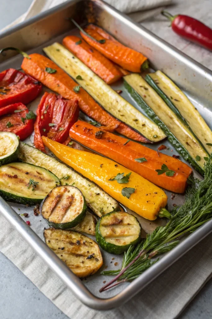 Légumes rôtis au four sur plaque façon gastronomie
