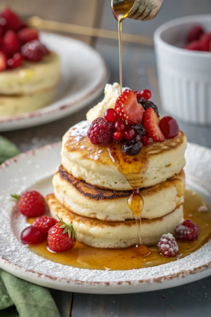 Pancakes soufflés aux fruits rouges et sirop d’érable