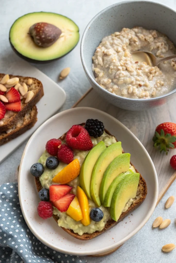 Petit-déjeuner équilibré : avoine, fruits et avocat toast
