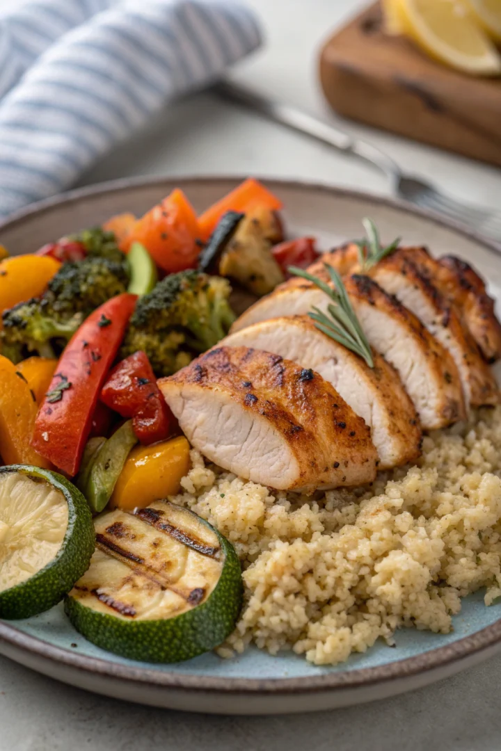poulet, quinoa, légumes, équilibré recette croustillante et plus saine