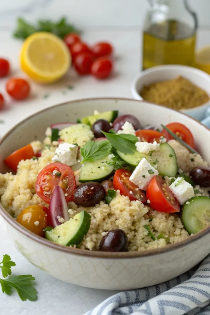 Recette de Salade de Quinoa Méditerranéenne Healthy : un lunch équilibré et rapide idéal pour ton meal planning de la semaine