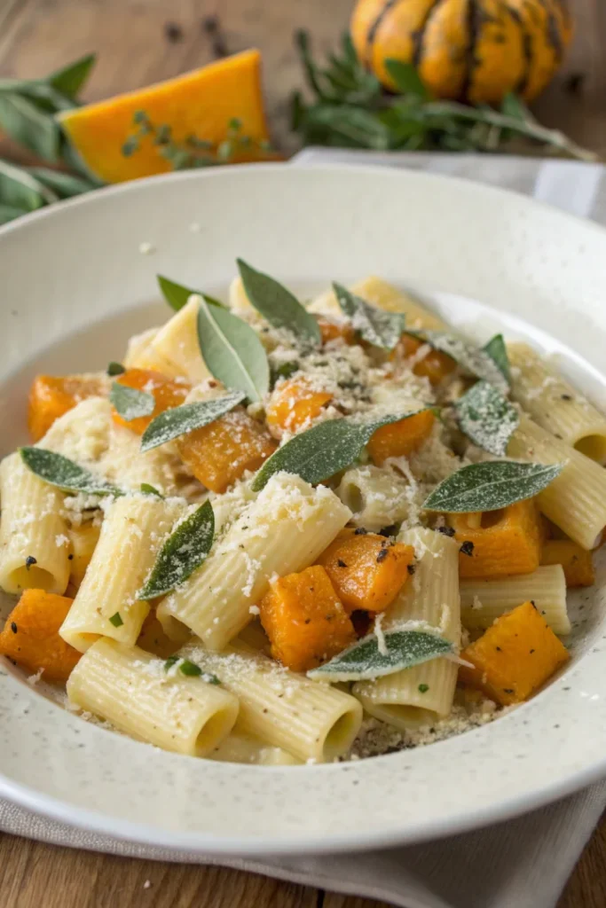 Rigatoni au potimarron, sauge et pecorino