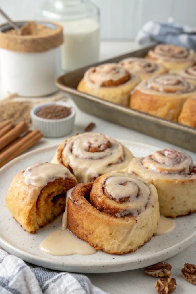 Roulés à la cannelle moelleux et glaçage crème pour le brunch