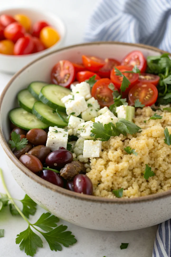 Salade de quinoa méditerranéenne équilibrée