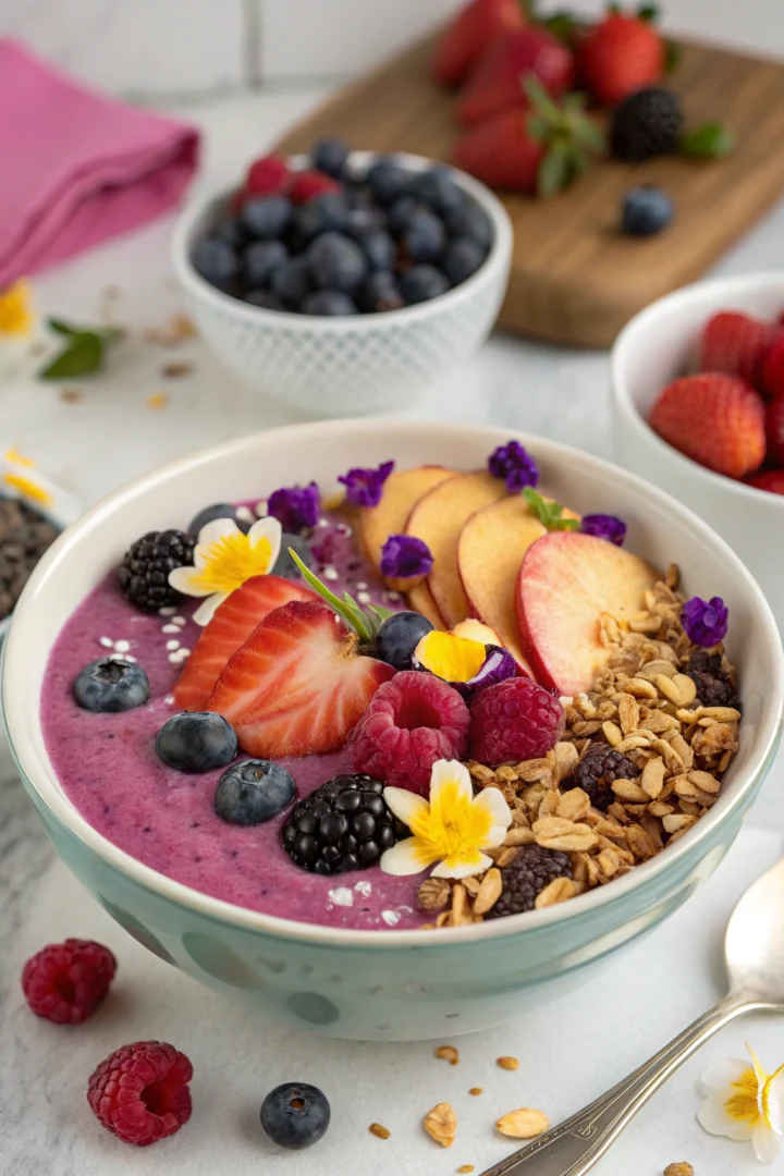 smoothie bowl healthy, baies, petit-déjeuner, meal planning — photo héros du bol aux fruits rouges