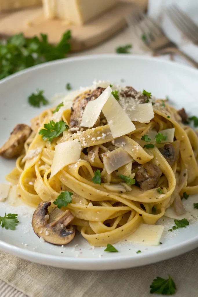 Tagliatelles à la crème de cèpes et parmesan vieilli