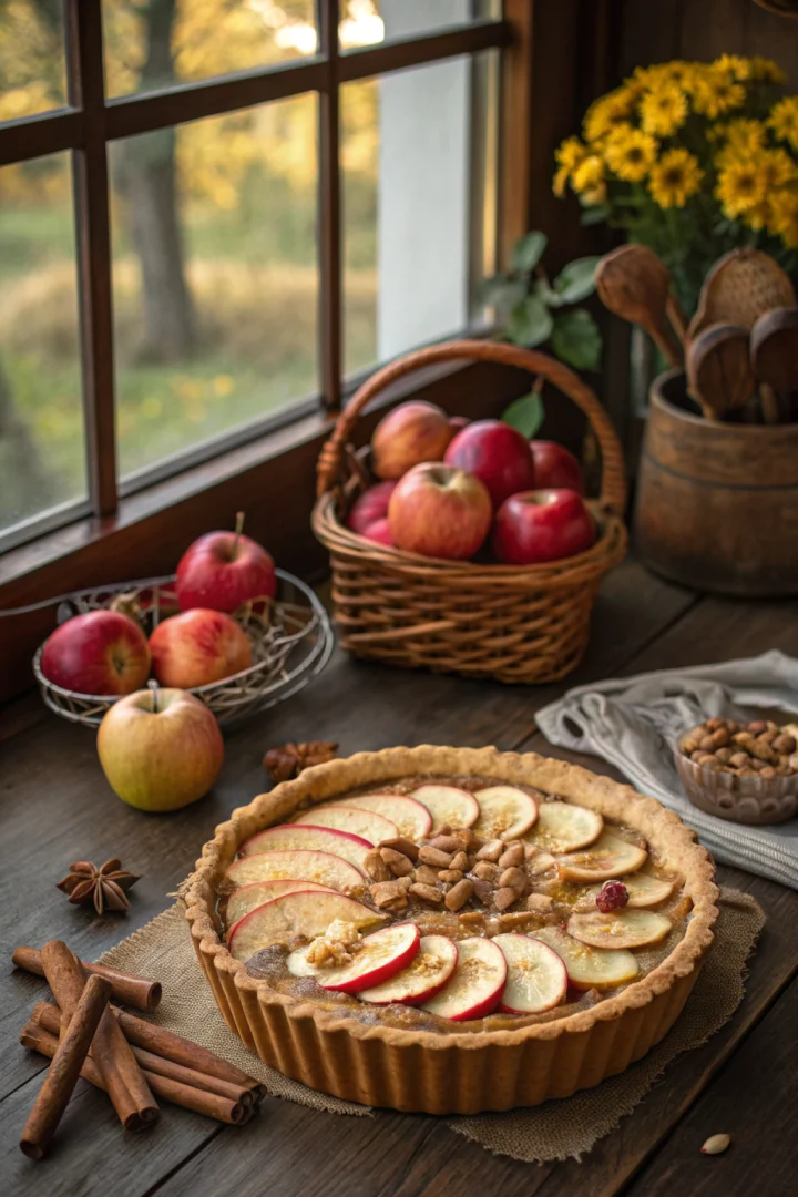 tarte, pommes, raisons, automne recette croustillante et plus saine