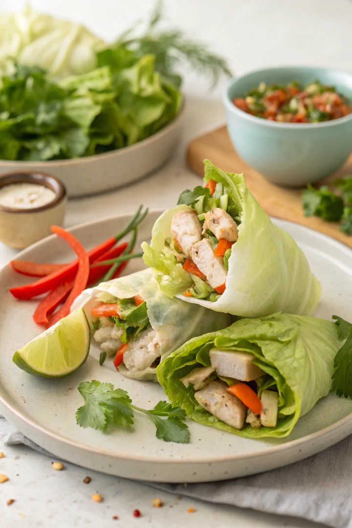 wraps laitue, poulet thaï, dîner rapide, meal planning créatif façon brunch
