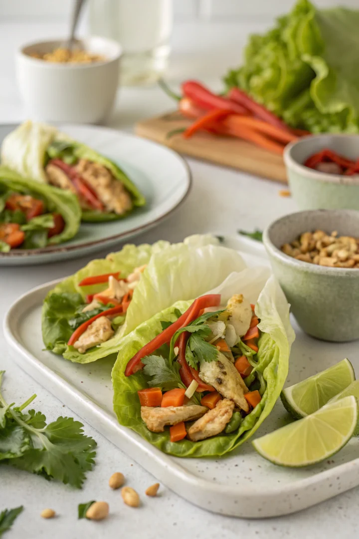 wraps laitue, poulet thaï, dîner rapide, meal planning créatif façon brunch