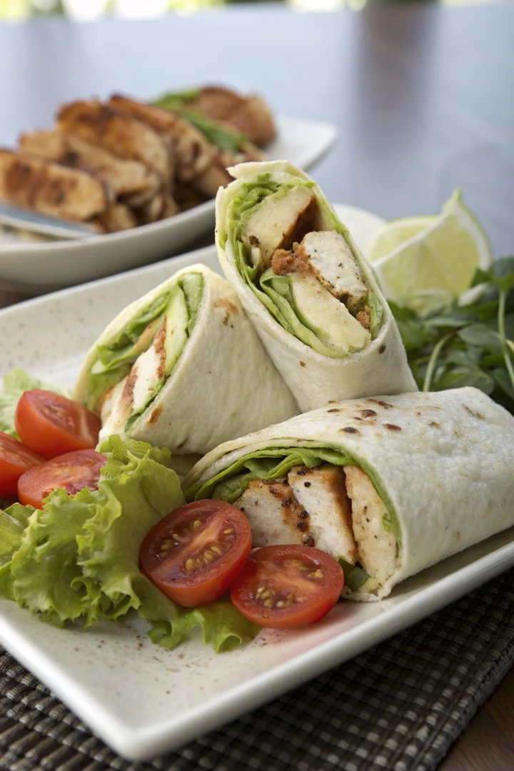 wraps, poulet, avocat, déjeuner rapide