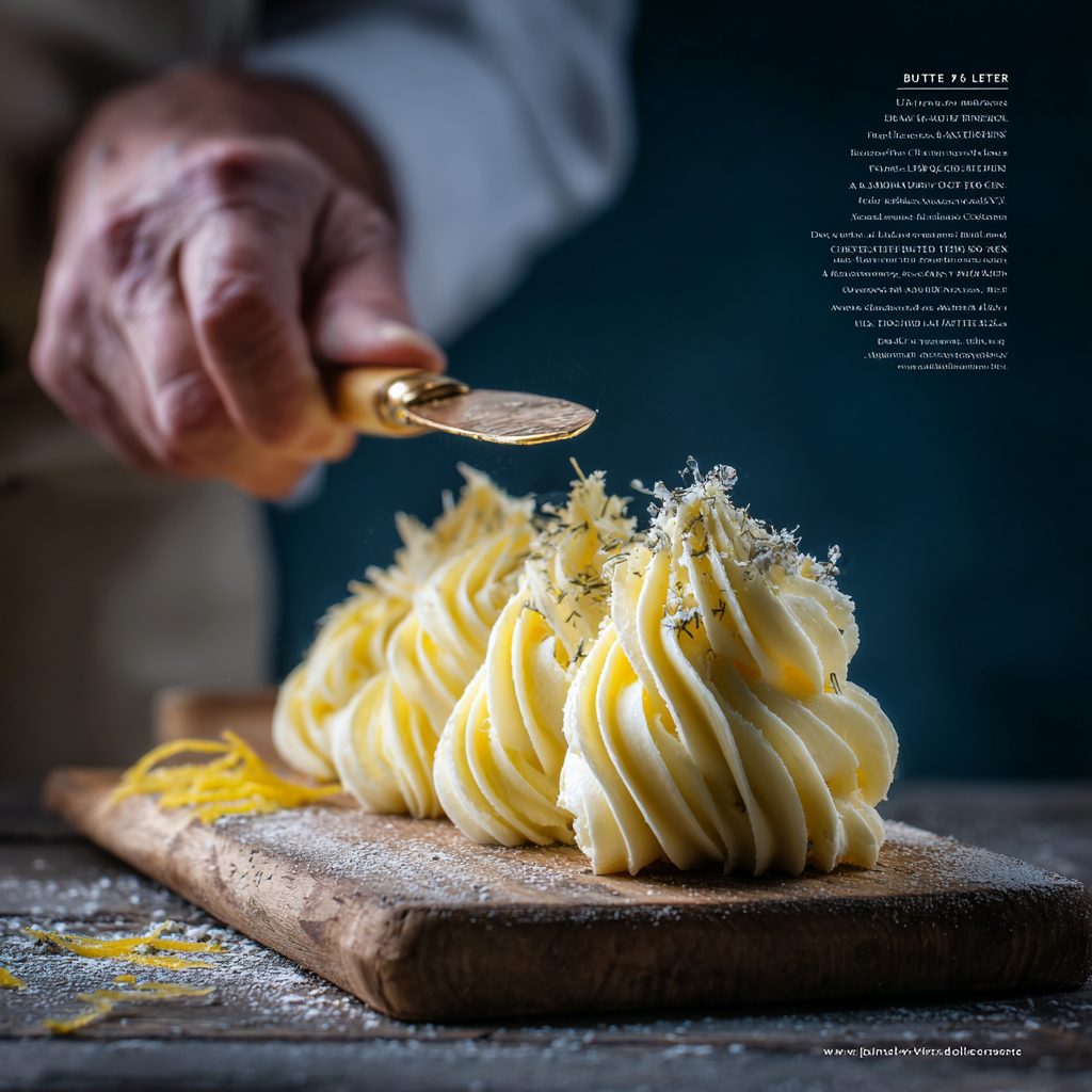 Étape tartinage — Butter Board français avec spirales de beurre AOP d’Isigny