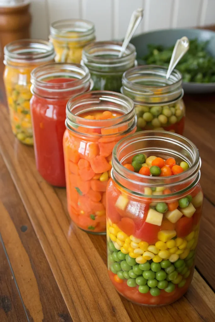 Bocaux de soupe de légumes variés