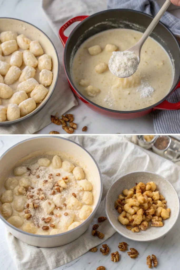 Gnocchis noix : 3 étapes crémeuses