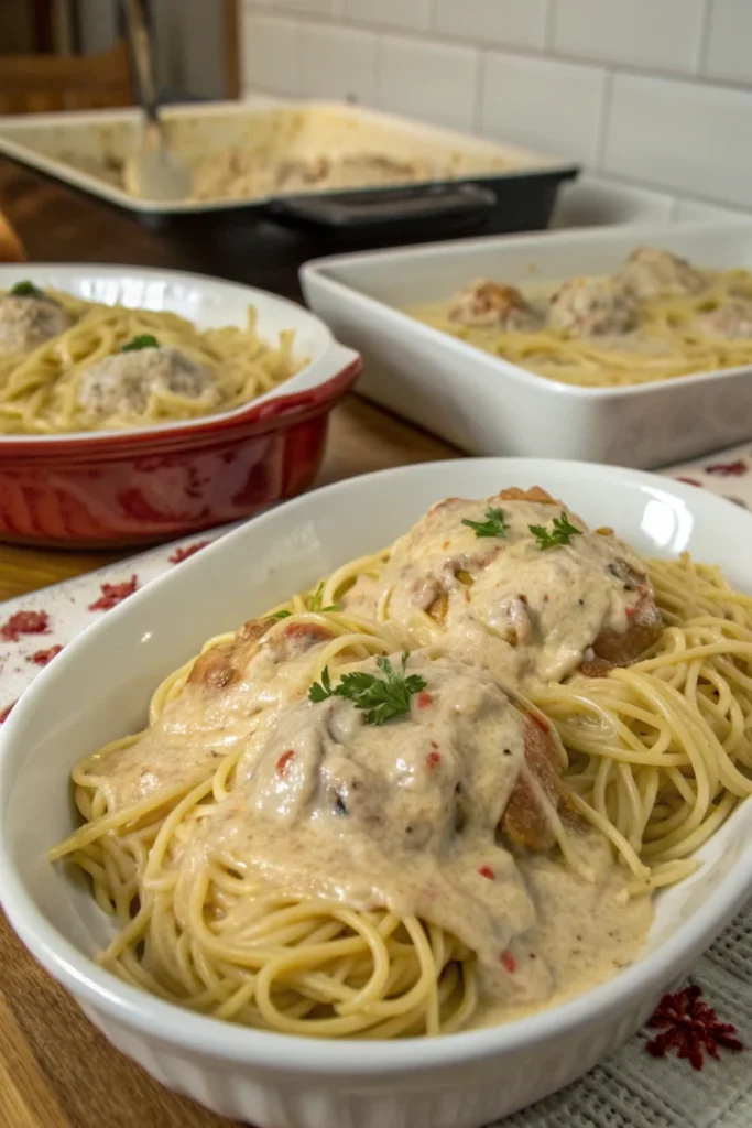 Portions crémeuses de pâtes familiales