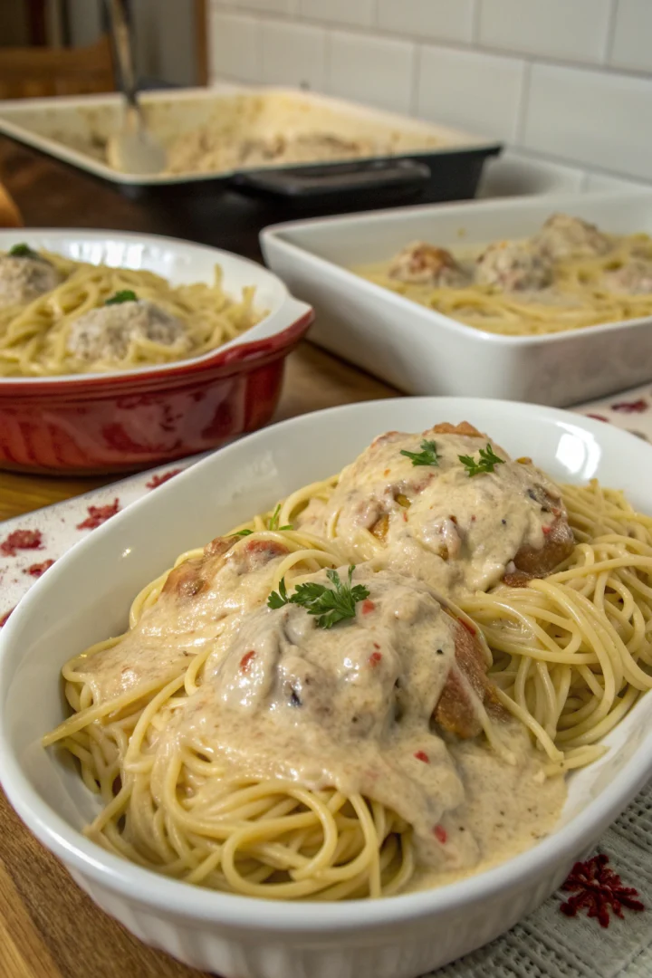 Portions crémeuses de pâtes familiales