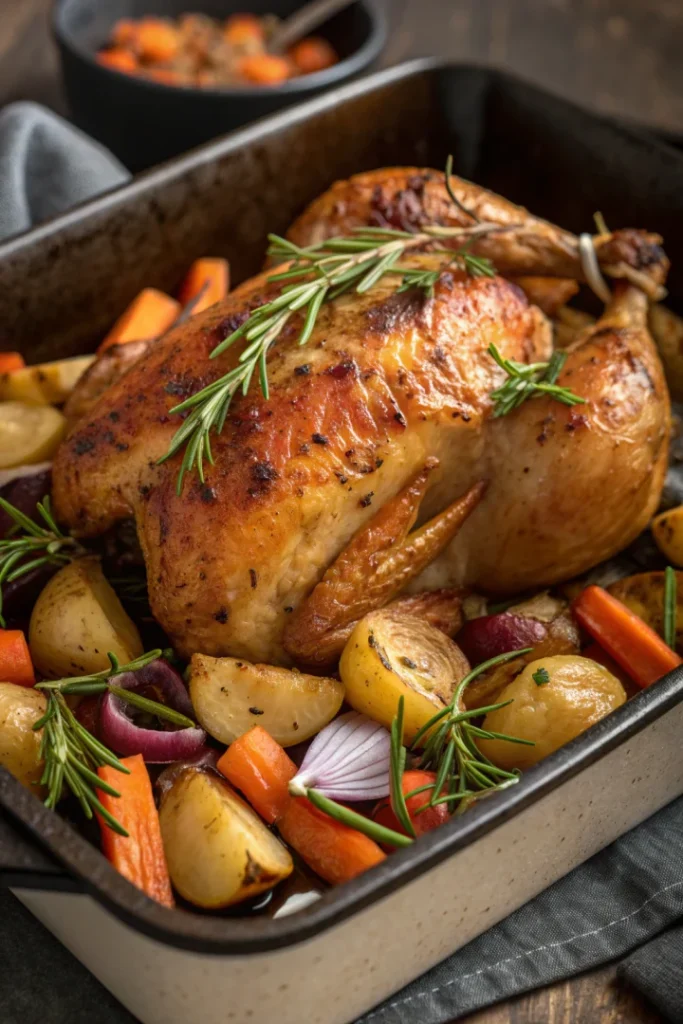 Poulet rôti et légumes au four
